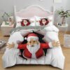 Santa Claus Reindeer Pattern Soft Comforter Cover Sets 3PCS Christmas Dovet Cover Bedding Set