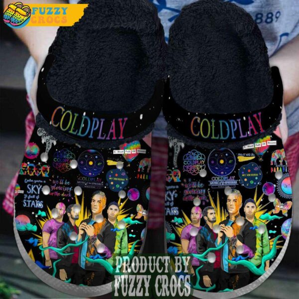 Black FuzzyCrocs Coldplay Band Crocs Fur Lined