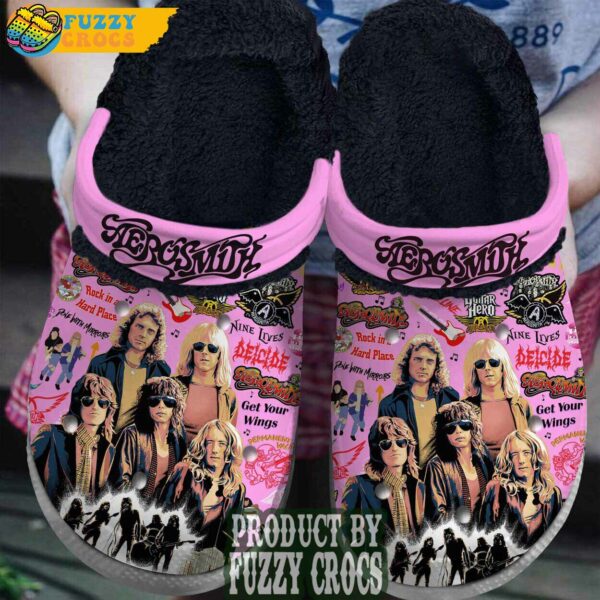 FuzzyCrocs Aerosmith Band Pink Crocs With Fur