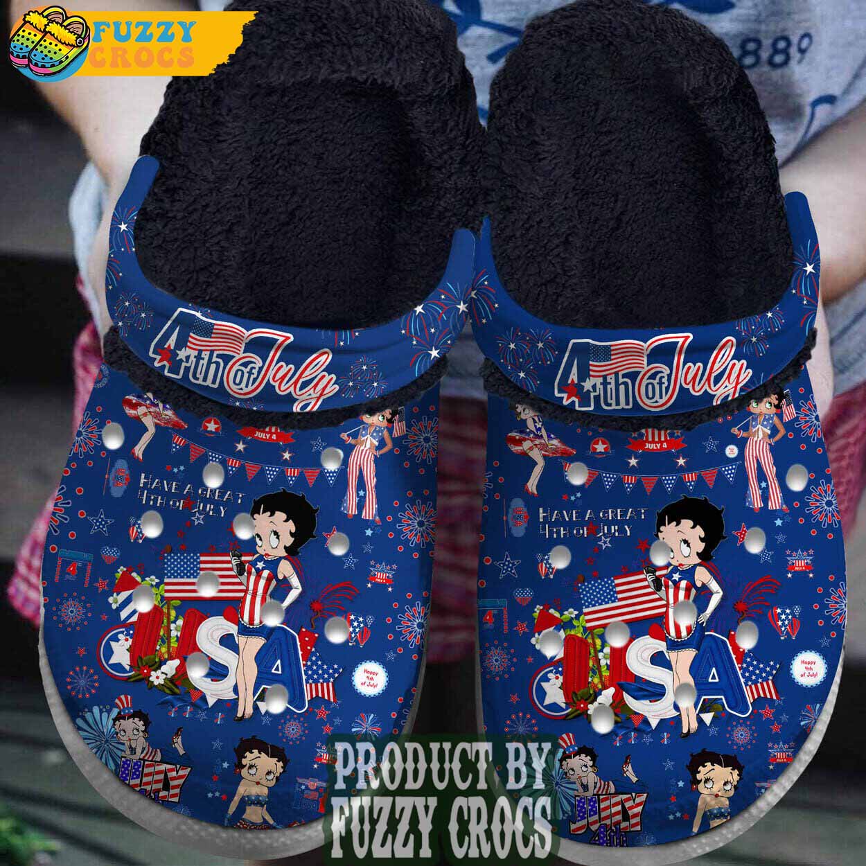 FuzzyCrocs Betty Boop July 4th Independence Day Crocs With Fur