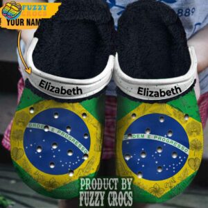 FuzzyCrocs Brazil Flag Crocs With Fur Inside