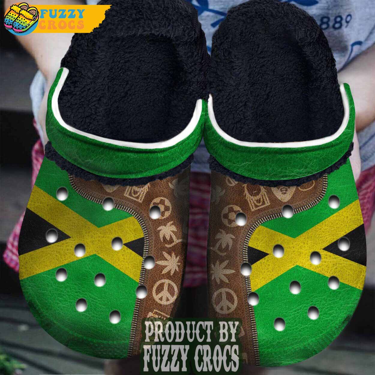 FuzzyCrocs Jamaica Flag Fur Crocs
