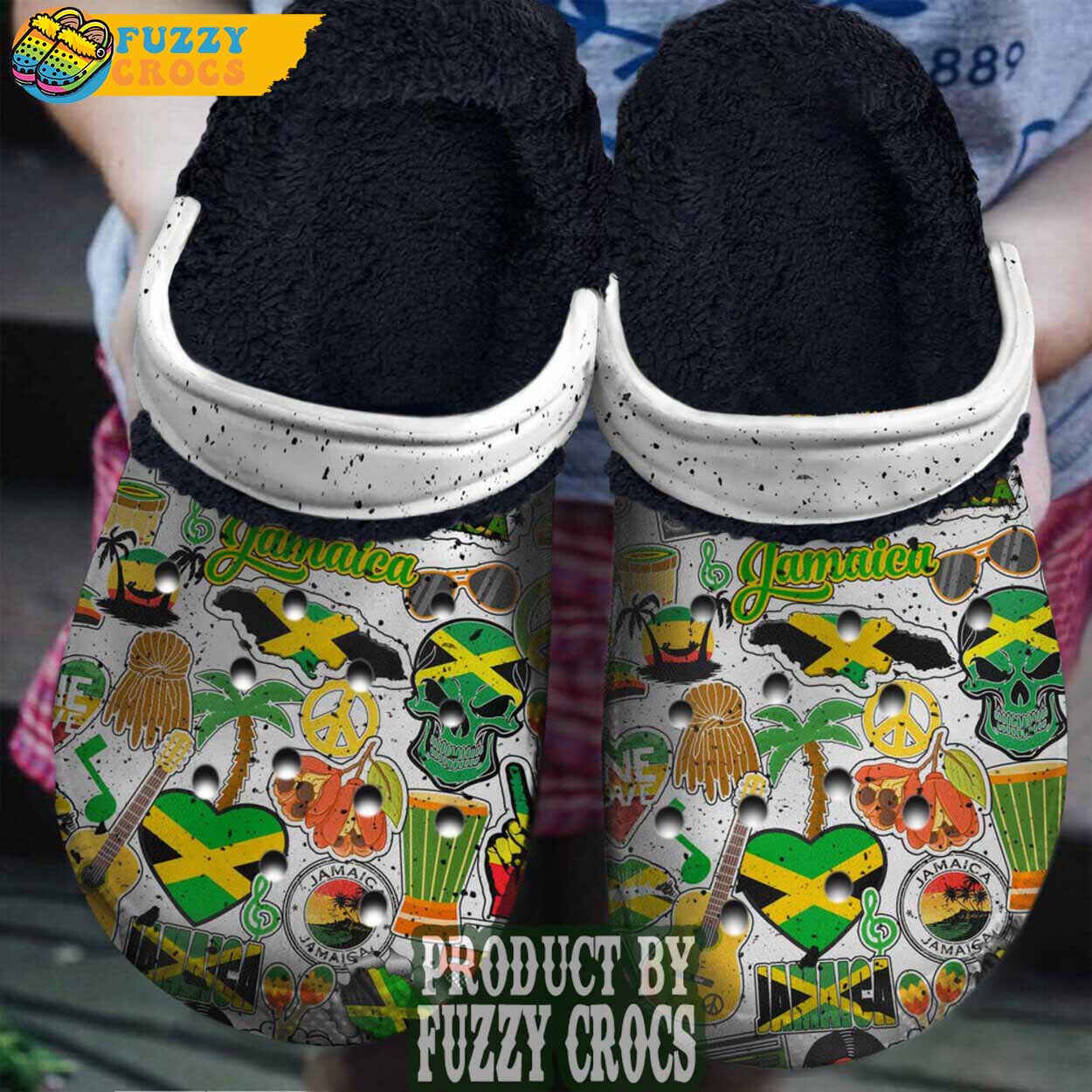FuzzyCrocs Jamaican Symbols Gift For Fans Fur Lined Crocs