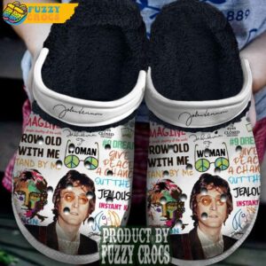 White FuzzyCrocs Beatles Music Crocs With Fur 1