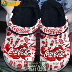 White FuzzyCrocs Cocacola Beverage Fur Lined Crocs