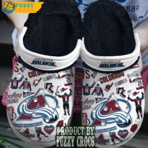 White FuzzyCrocs Colorado Avalanche NHL Crocs With Fur