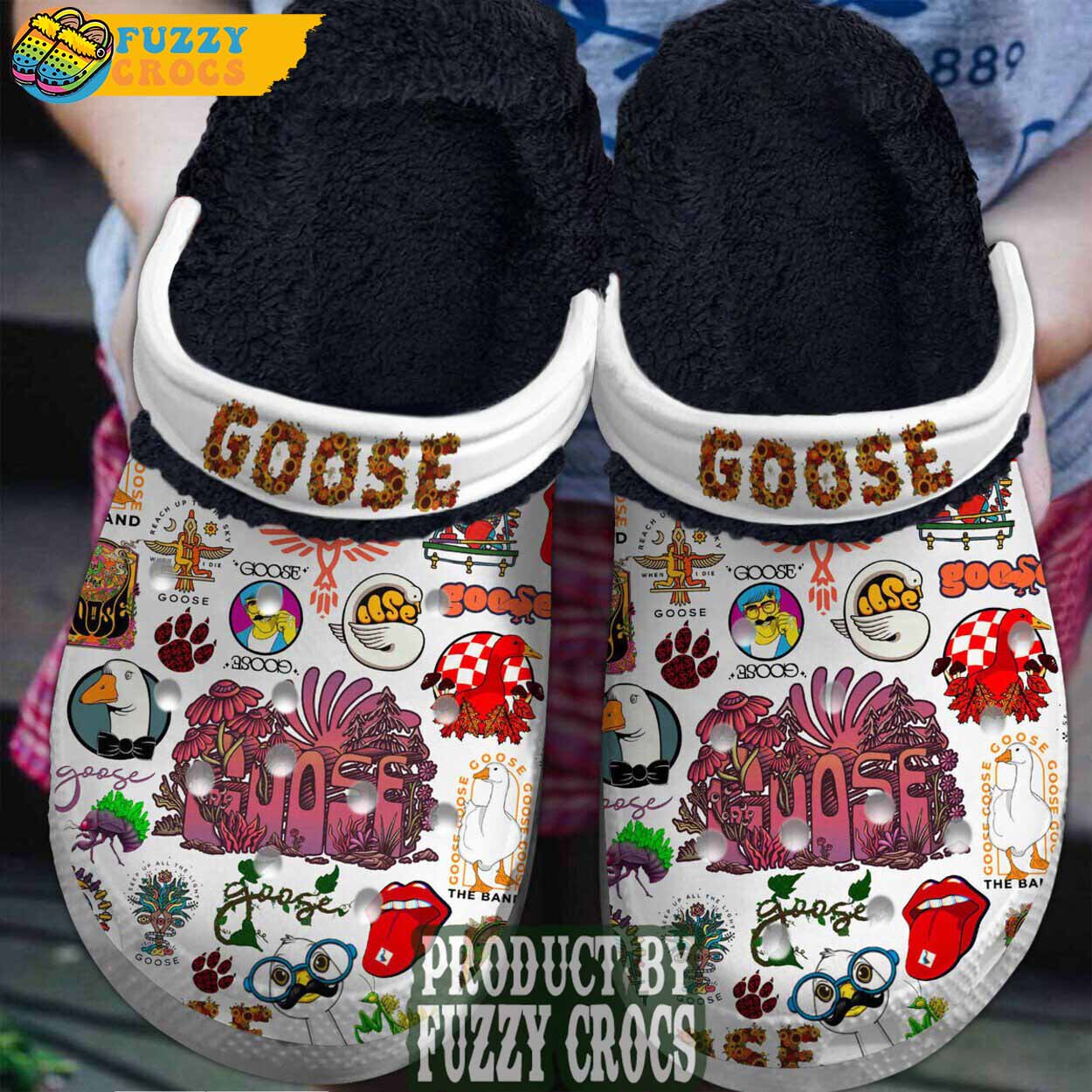 FuzzyCrocs Goose White Crocs With Fur
