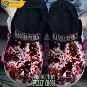 FuzzyCrocs Led Zeppelin Band Music Black Crocs With Fur