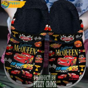 FuzzyCrocs Lightning Mcqueen Cartoon Black Crocs With Fur