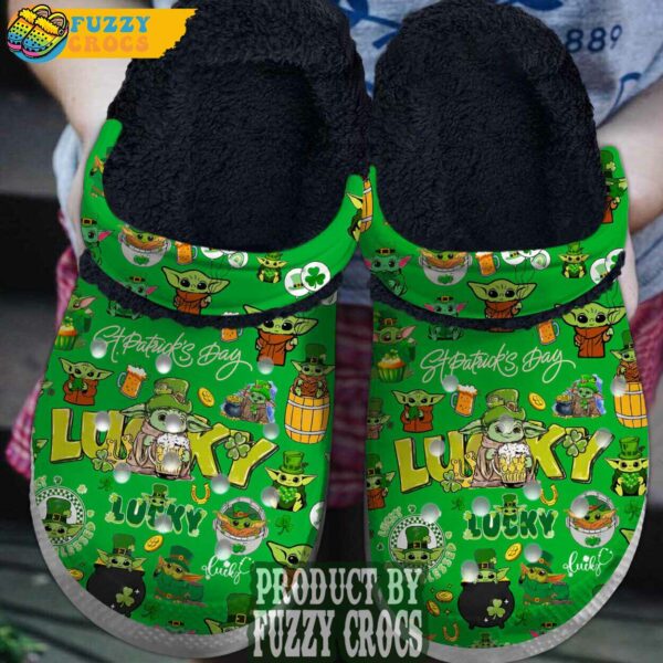 FuzzyCrocs Lucky Baby Yoda Saint Patrick's Day Crocs Fur Lined