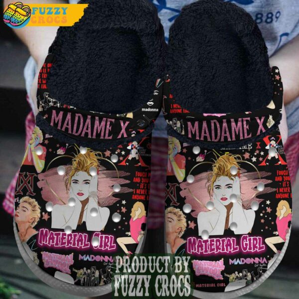 FuzzyCrocs Madonna Material Girl Black Crocs With Fur