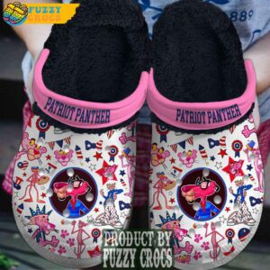 FuzzyCrocs Patriot Panther The Pink Panther White Crocs With Fur