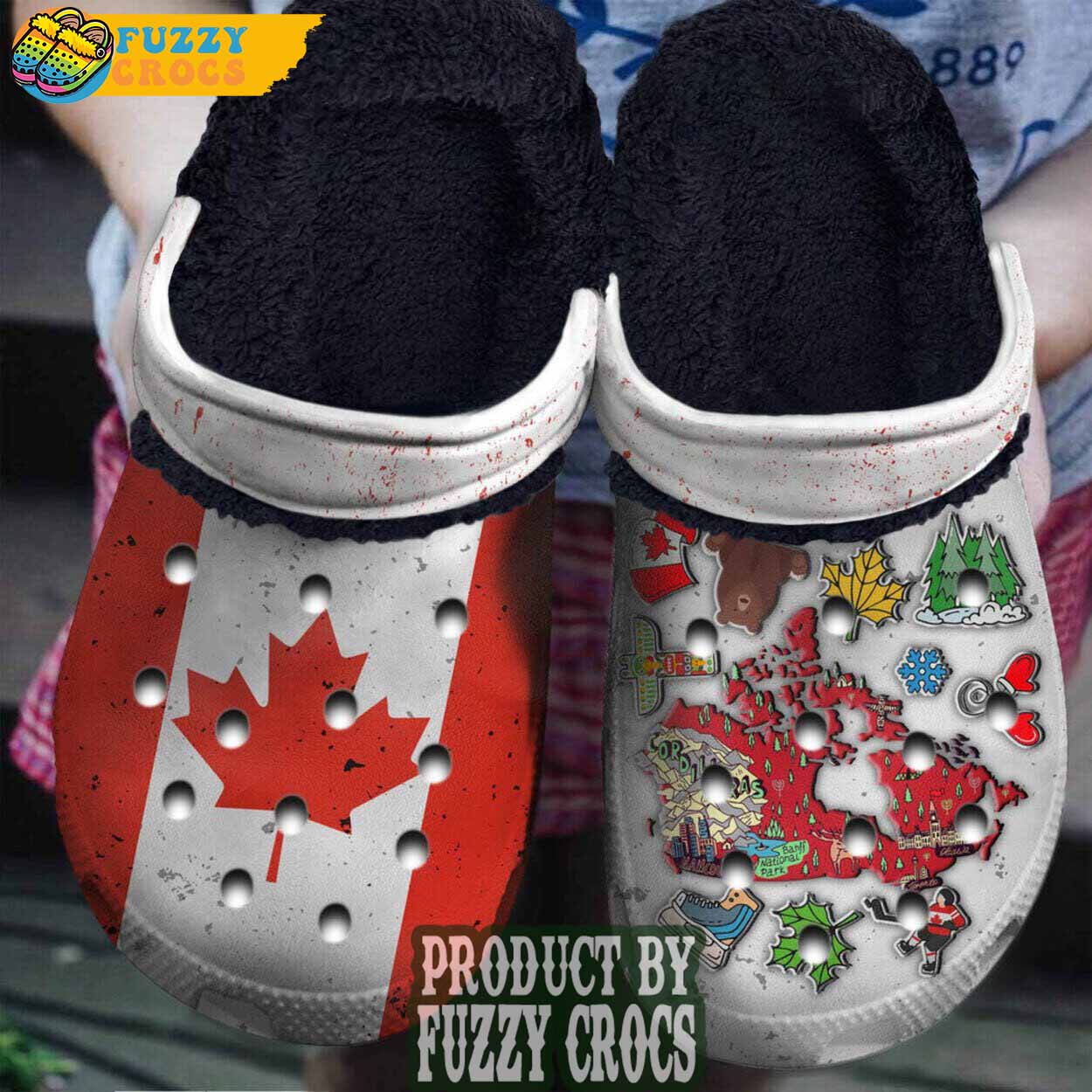 FuzzyCrocs Personalized Flag Of Canada Fur Lined Crocs