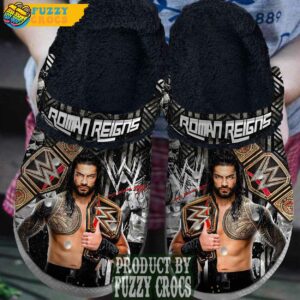 FuzzyCrocs Roman Reigns Wrestler Black Crocs With Fur