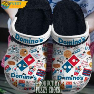 White FuzzyCrocs Domino Pizza Crocs Fur