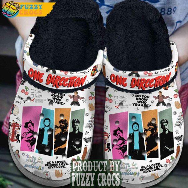 White FuzzyCrocs One Direction Band Crocs Fur Lined