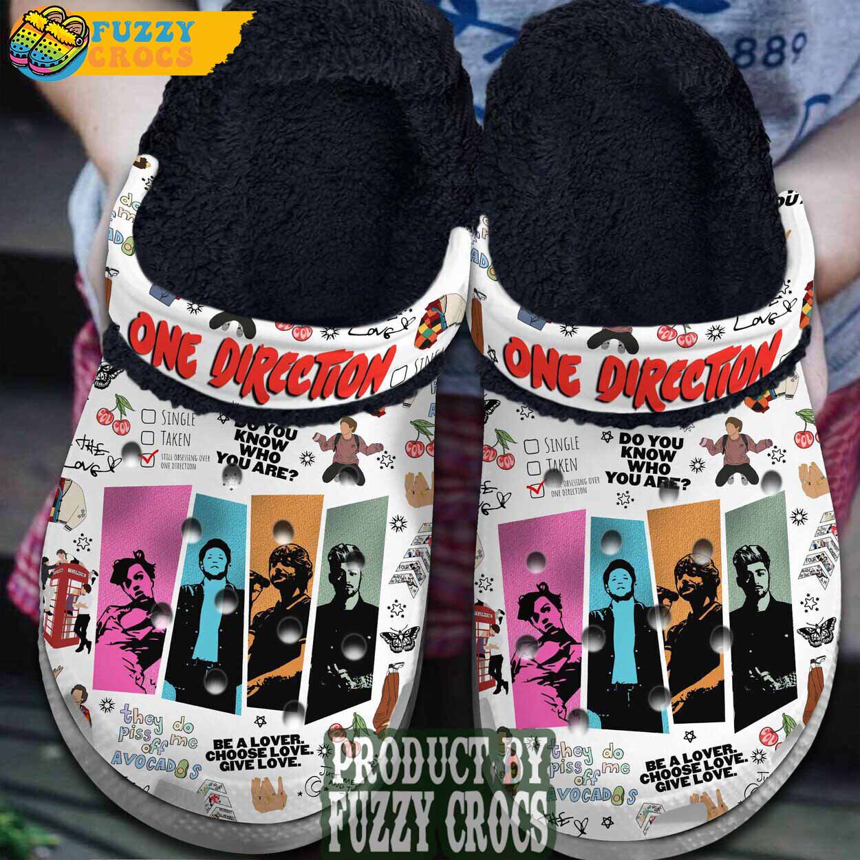 White FuzzyCrocs One Direction Band Crocs Fur Lined