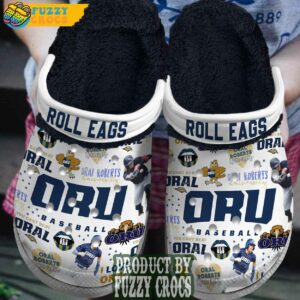 White FuzzyCrocs Oral Roberts Golden Eagles NCAA Crocs With Fur