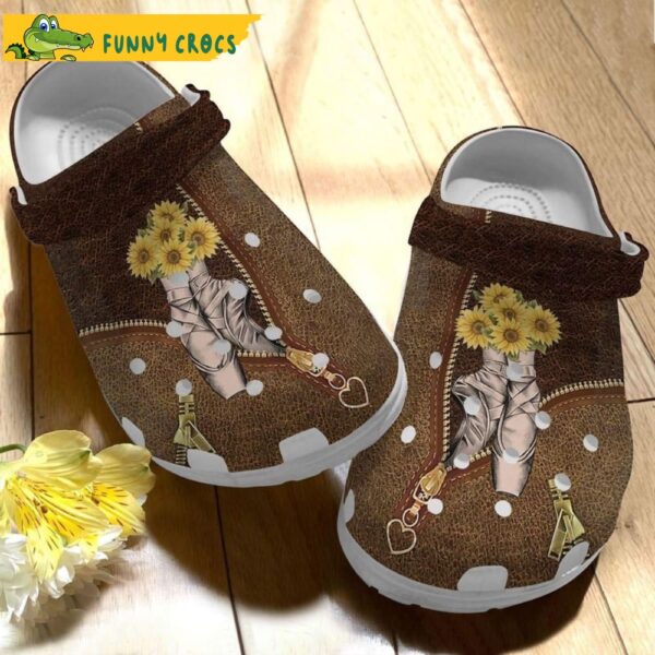 Ballet Shoes Sunflowers Leather Zipper Floral Crocs.jpg