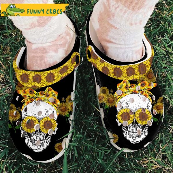 Beautiful Sunflower Skull Crocs Slippers 2.jpg