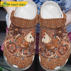 Cool Chicken Rooster With Brown Floral Crocs Clog Shoes.jpg