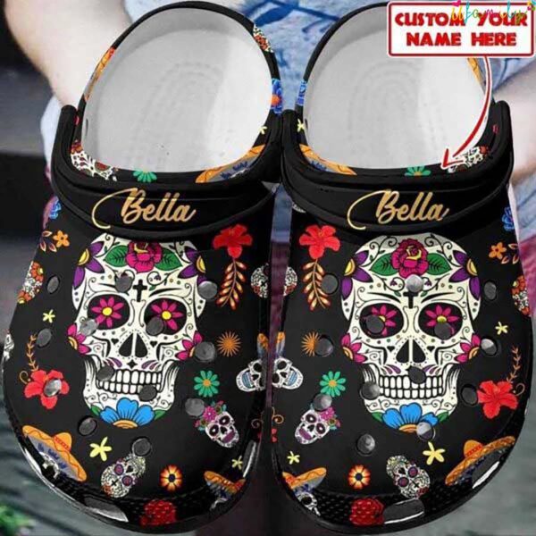 Custom Name Sugar Skull Pattern Halloween Custom Name Crocs.jpg