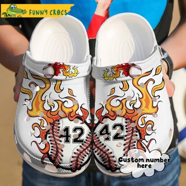 Custom Number Baseball Fire Crocs Clog Shoes 1.jpg