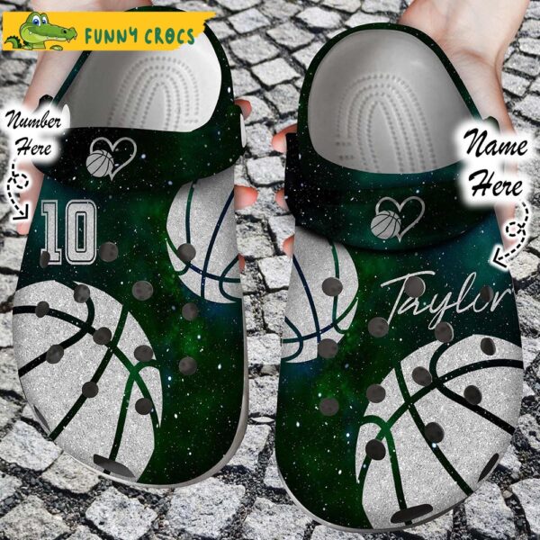 Custom Number Love And Basketball Green Crocs.jpg