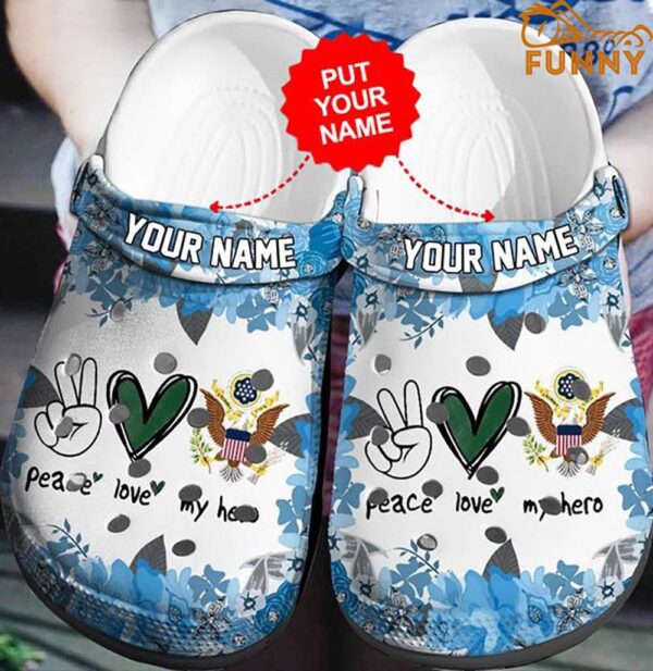 Custom Peace Love My Hero Army Crocs 1.jpg