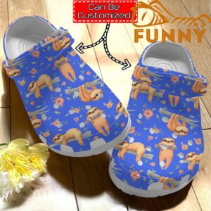 Customized Cute Sloth Pattern Blue Crocs Classic Clog.jpg