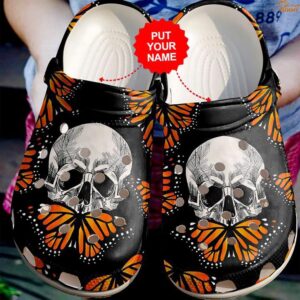 Customized Skull And Monarch Black Crocs.jpg