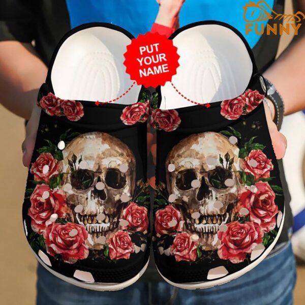 Customized Skull And Red Floral Crocs.jpg