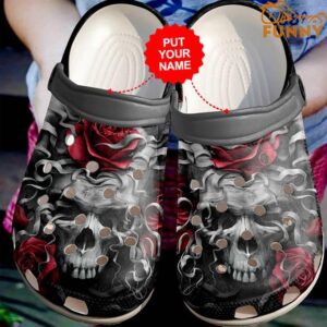 Customized Skulls And Roses Black Crocs.jpg