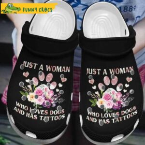 Dog Paw Roses Blacks Just A Woman Crocs.jpg