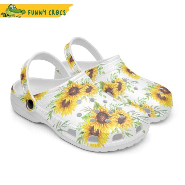 Floral Retro Groovy Vibes Peace Flowers Sunflowers White Background Crocs Clog Shoes 2.jpg