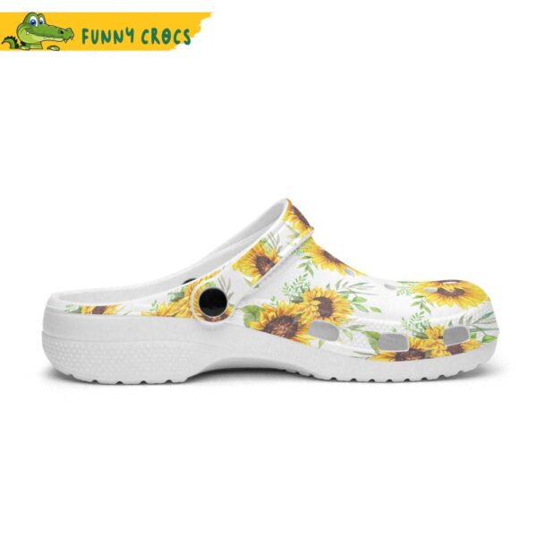 Floral Retro Groovy Vibes Peace Flowers Sunflowers White Background Crocs Clog Shoes 3.jpg