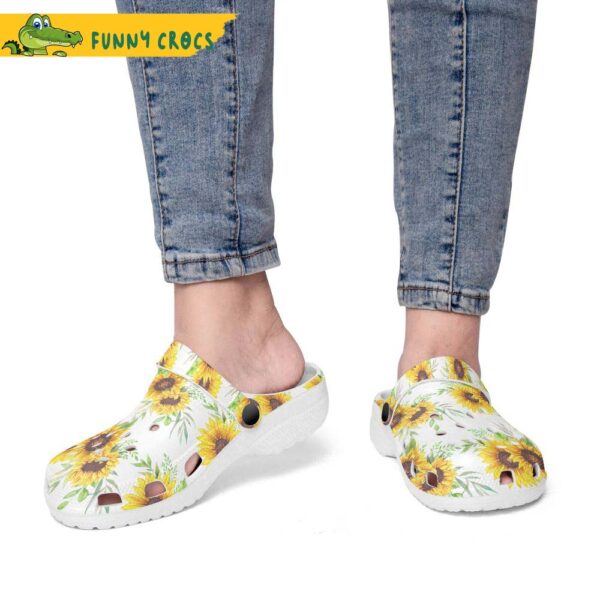 Floral Retro Groovy Vibes Peace Flowers Sunflowers White Background Crocs Clog Shoes 5.jpg