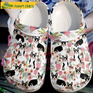 Funny Cartoon Corgi Dog With Pink Bloom Floral Crocs.jpg