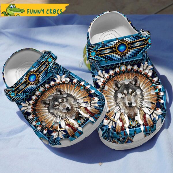 Funny Wolf Blue Native American Crocs 1.jpg