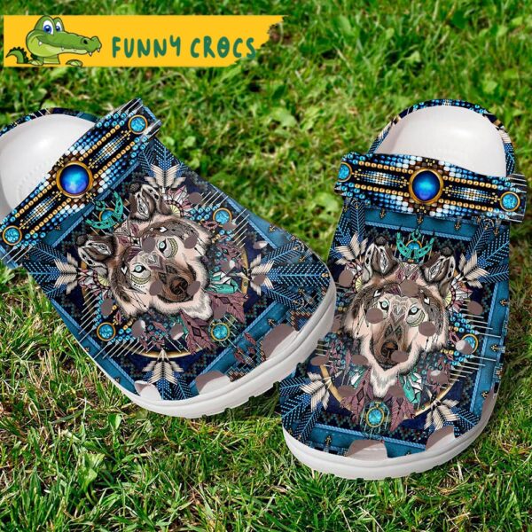 Funny Wolf Blue Native American Crocs 2.jpg