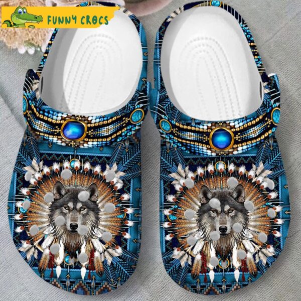 Funny Wolf Blue Native American Crocs 3.jpg