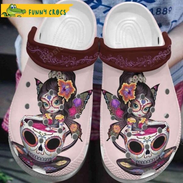 Girl in Tea Skull Gifts Crocs Clog Shoes.jpg