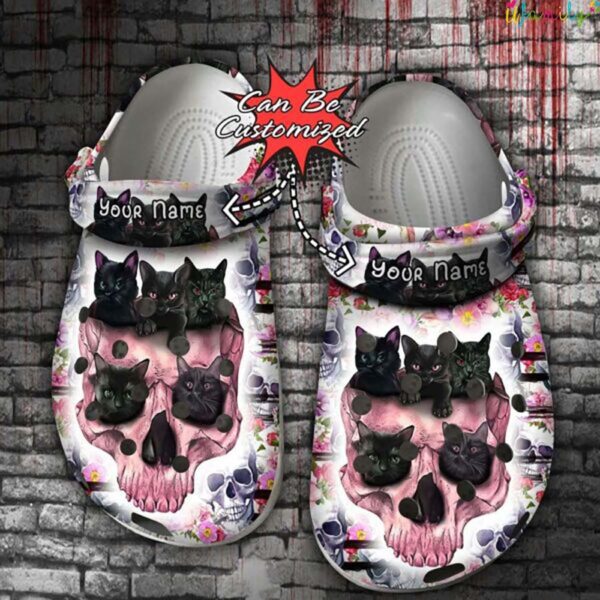 Halloween Crocs Personalized Black Cat Pink Skull.jpg