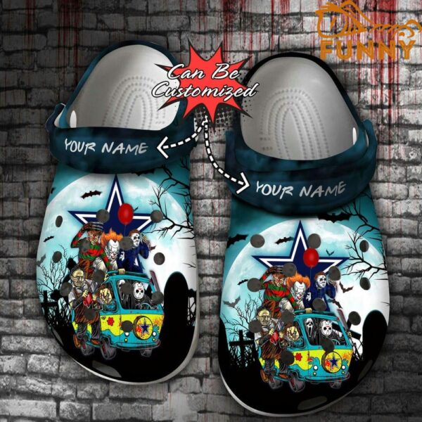 Halloween Personalized Dallas Cowboys Horror Friends Van With Clown Retro Scary Movie Villains Crocs.jpg