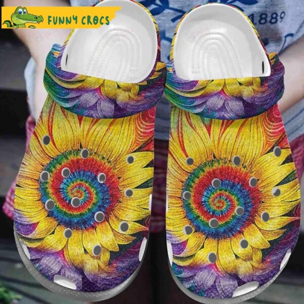 Hippie Sunflower Tie Dye Crocs Clog Shoes.jpg