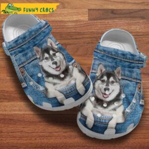 Husky Dog In Pocket Denim Pattern Crocs.jpg