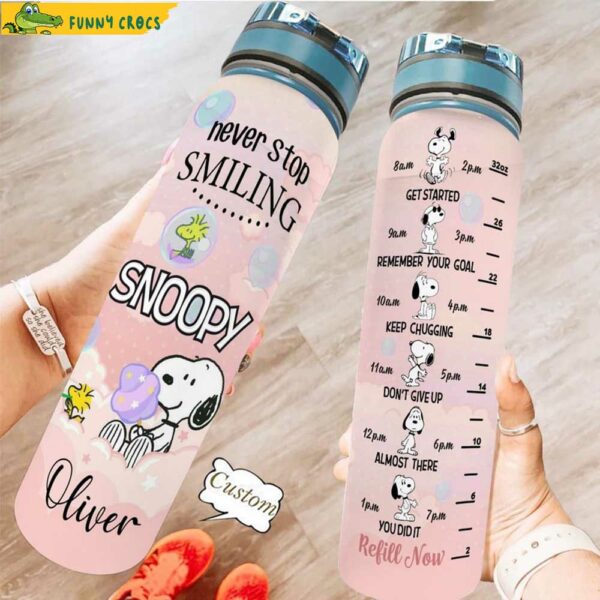 Never Stop Smiling Snoopy Water Tracker Bottle.jpg