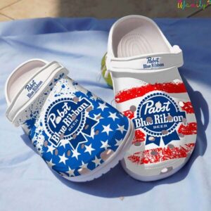 Pabst Blue Ribbon Beer USA Flag Color Crocs.jpg