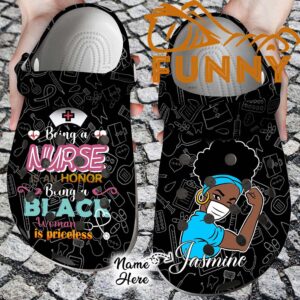 Personalized Black Woman Nurse Crocs Classic Clog 1.jpg