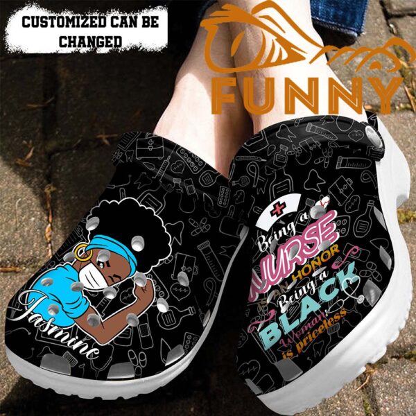 Personalized Black Woman Nurse Crocs Classic Clog 2.jpg